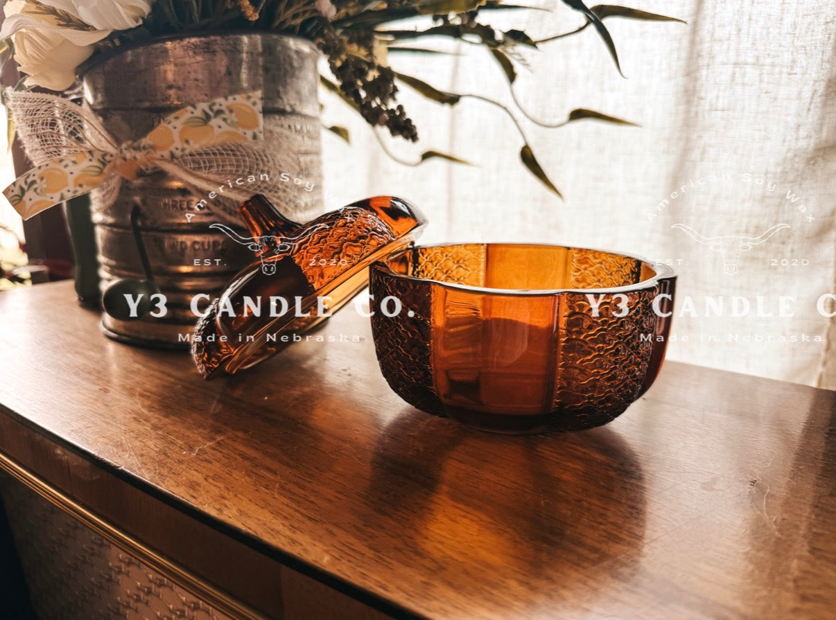 NEW & LIMITED - Medium Amber Heirloom Glass Pumpkin Jar