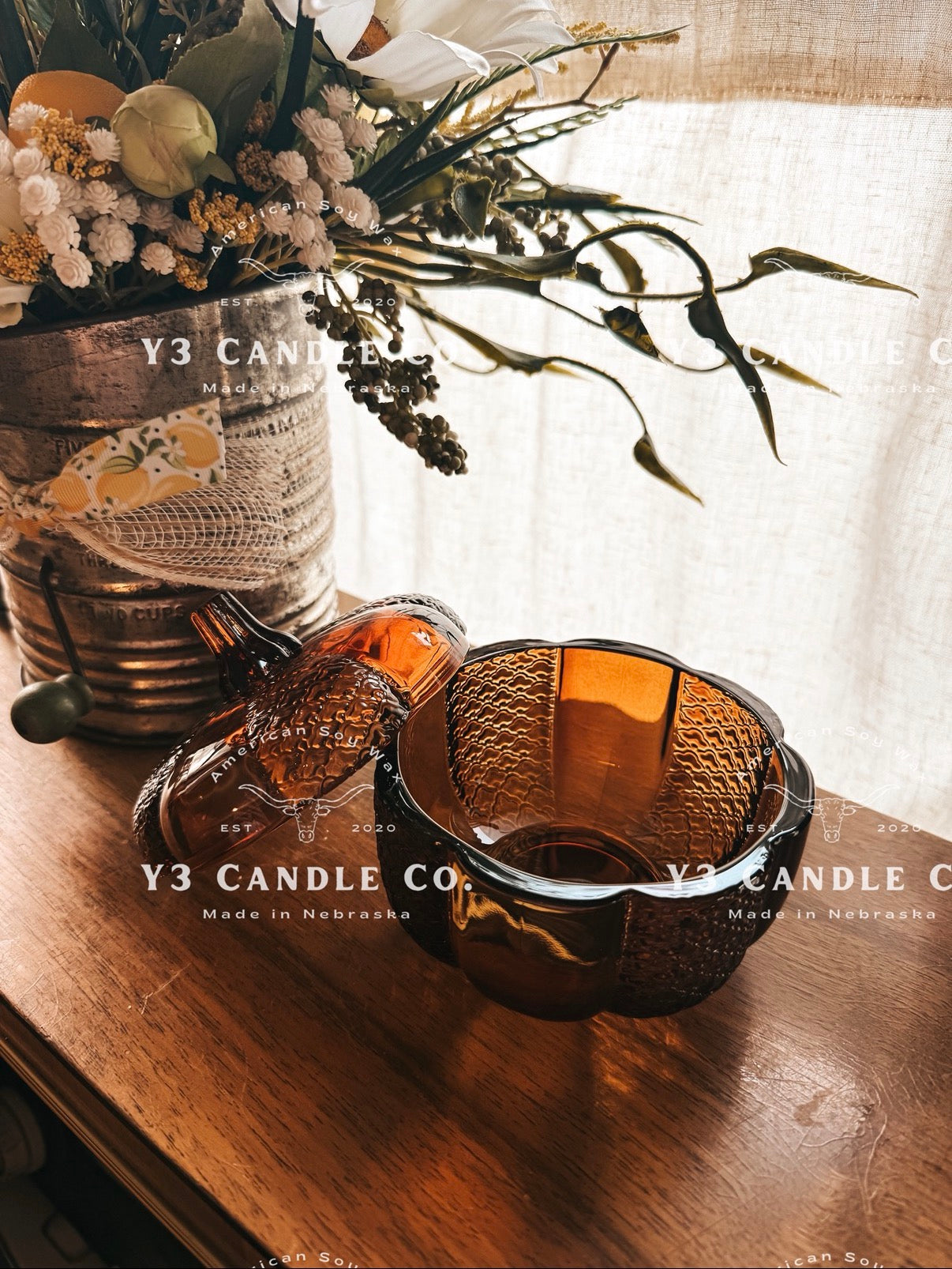NEW & LIMITED - Medium Amber Heirloom Glass Pumpkin Jar
