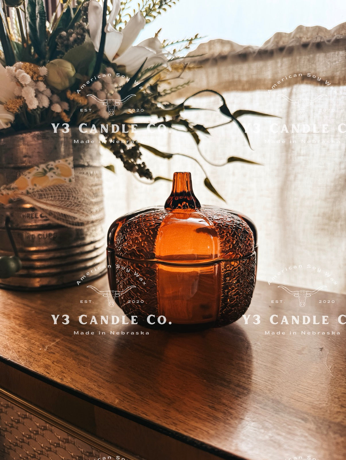 NEW & LIMITED - Medium Amber Heirloom Glass Pumpkin Jar
